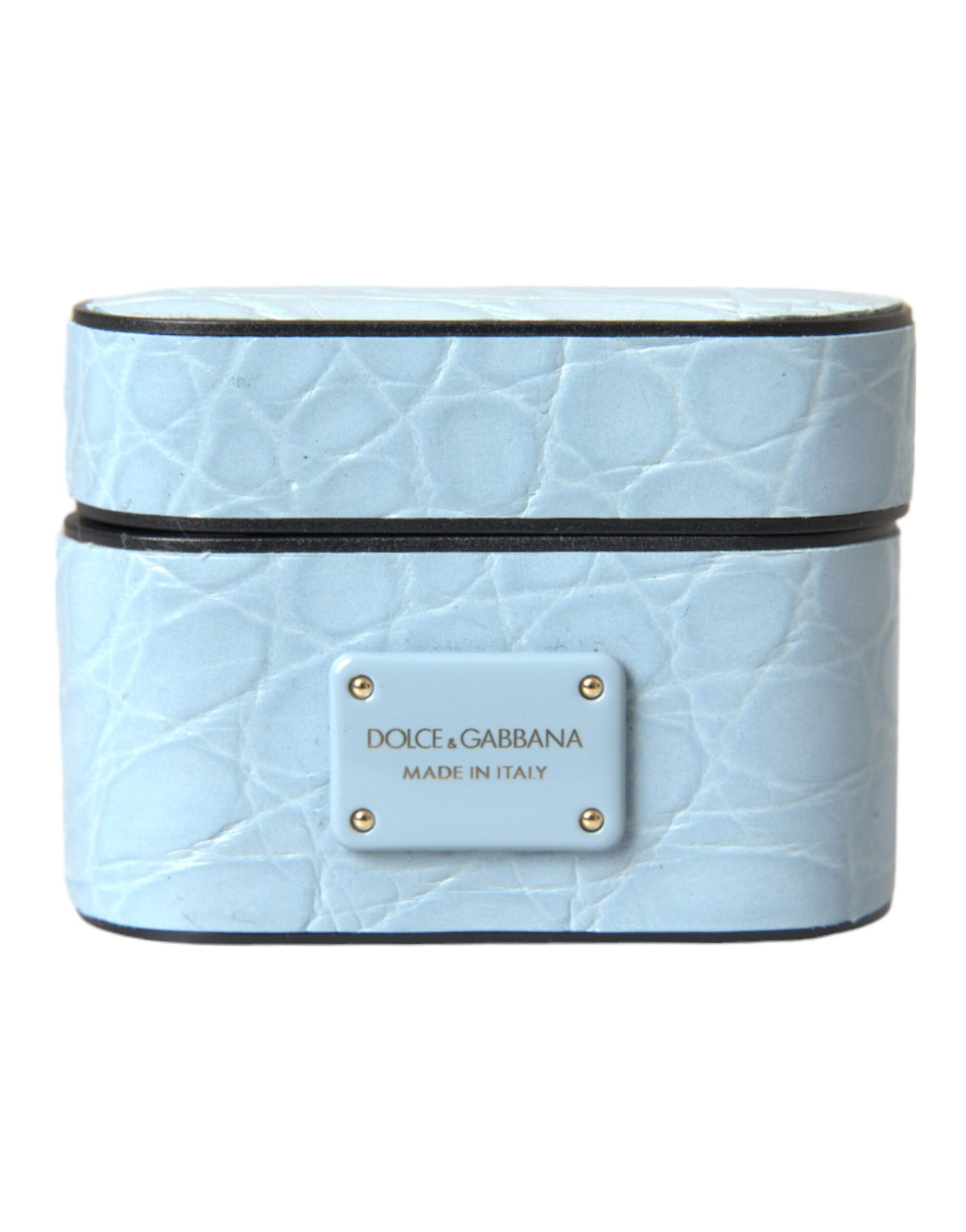 Dolce &amp; Gabbana – Airpods-Hülle aus hellblauem Leder mit Metall-Logo
