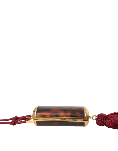 Dolce &amp; Gabbana – Make-up-Tasche mit Mini-Spiegel und Quaste in Braun mit Leopardenmuster