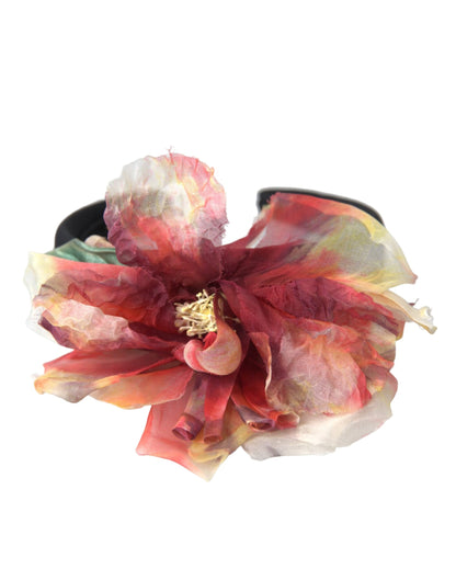 Dolce &amp; Gabbana Rose Pink Silk Floral Black Tiara Damen Haarband Diadem