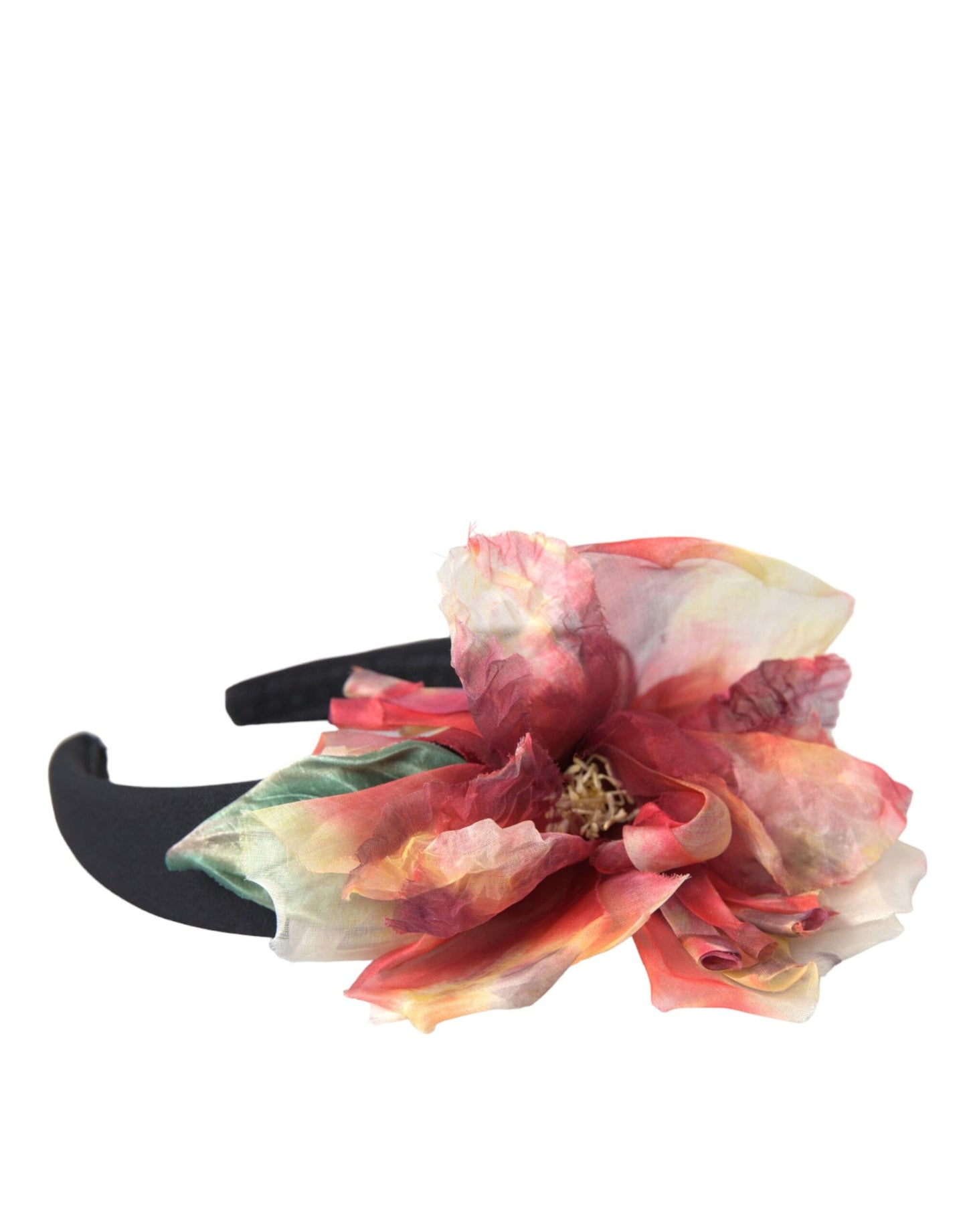 Dolce &amp; Gabbana Rose Pink Silk Floral Black Tiara Damen Haarband Diadem