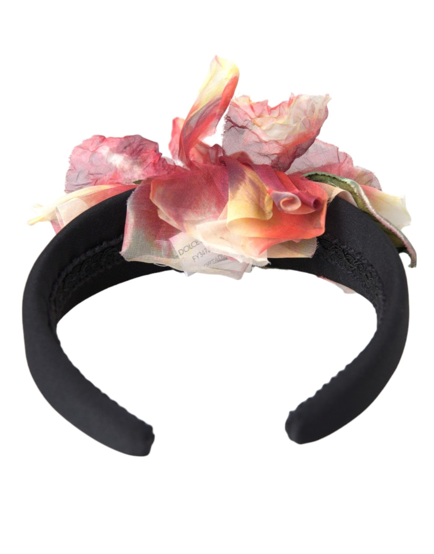 Dolce &amp; Gabbana Rose Pink Silk Floral Black Tiara Damen Haarband Diadem
