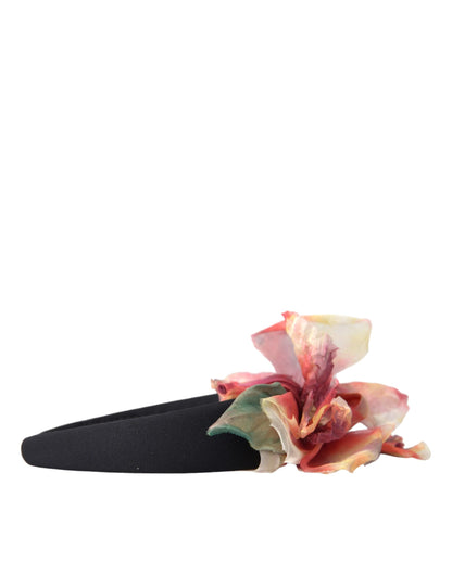 Dolce &amp; Gabbana Rose Pink Silk Floral Black Tiara Damen Haarband Diadem