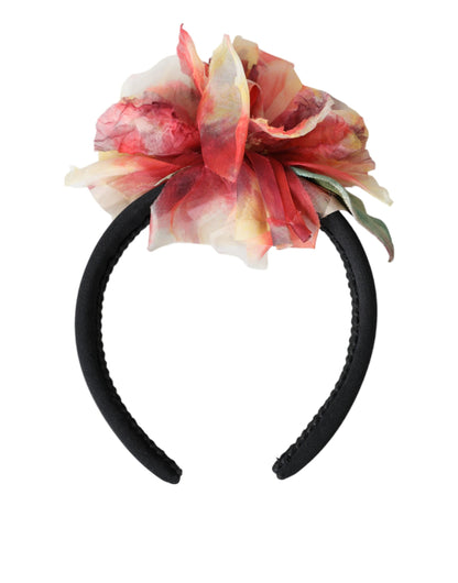 Dolce &amp; Gabbana Rose Pink Silk Floral Black Tiara Damen Haarband Diadem