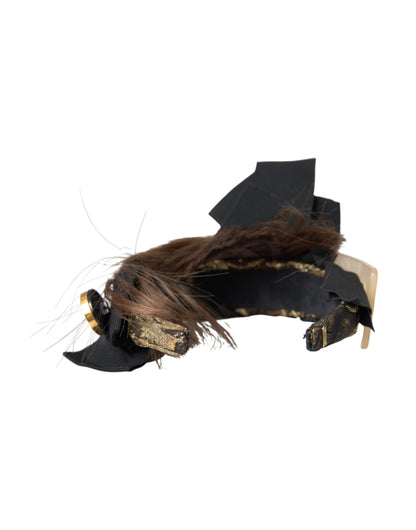 Dolce &amp; Gabbana Schwarz Kristall Knopf Braun Haar Frauen Stirnband Diadem