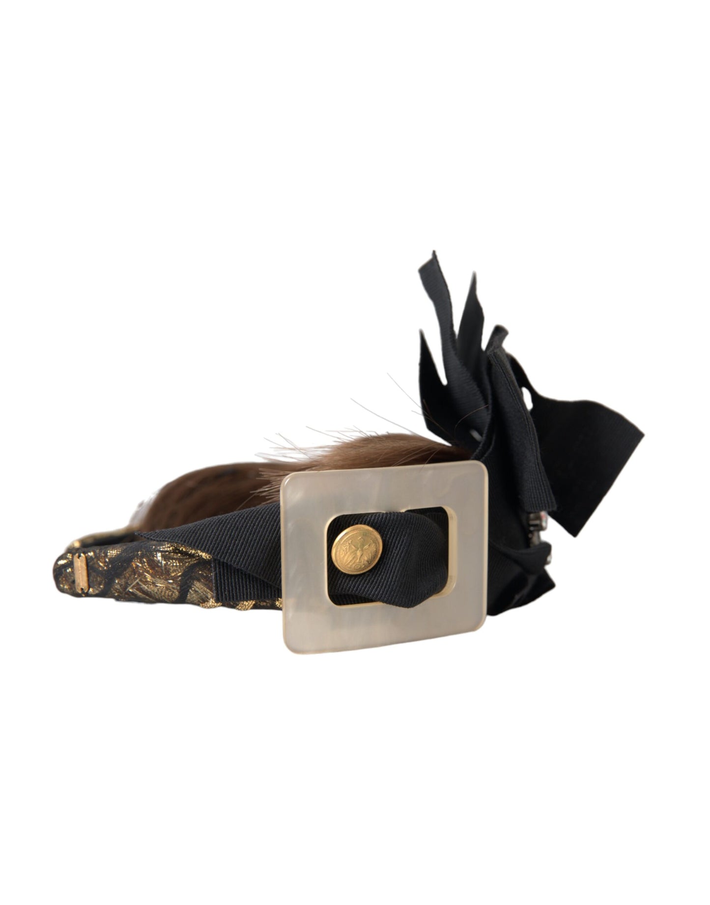 Dolce &amp; Gabbana Schwarz Kristall Knopf Braun Haar Frauen Stirnband Diadem