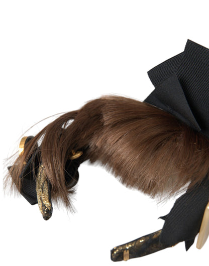 Dolce &amp; Gabbana Schwarz Kristall Knopf Braun Haar Frauen Stirnband Diadem