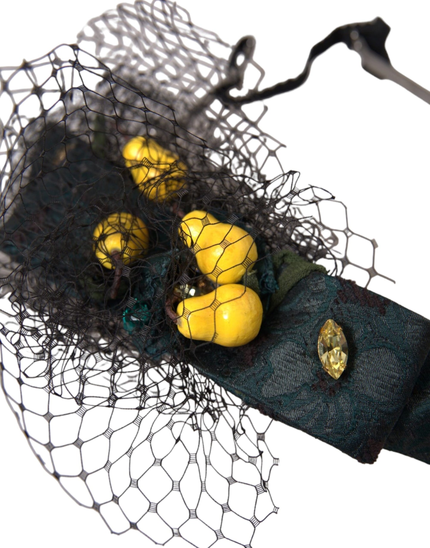 Dolce &amp; Gabbana Schwarze Zitronen Sizilien Lila Kristallnetz Stirnband Diadem