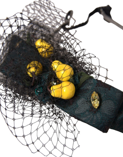 Dolce &amp; Gabbana Schwarze Zitronen Sizilien Lila Kristallnetz Stirnband Diadem