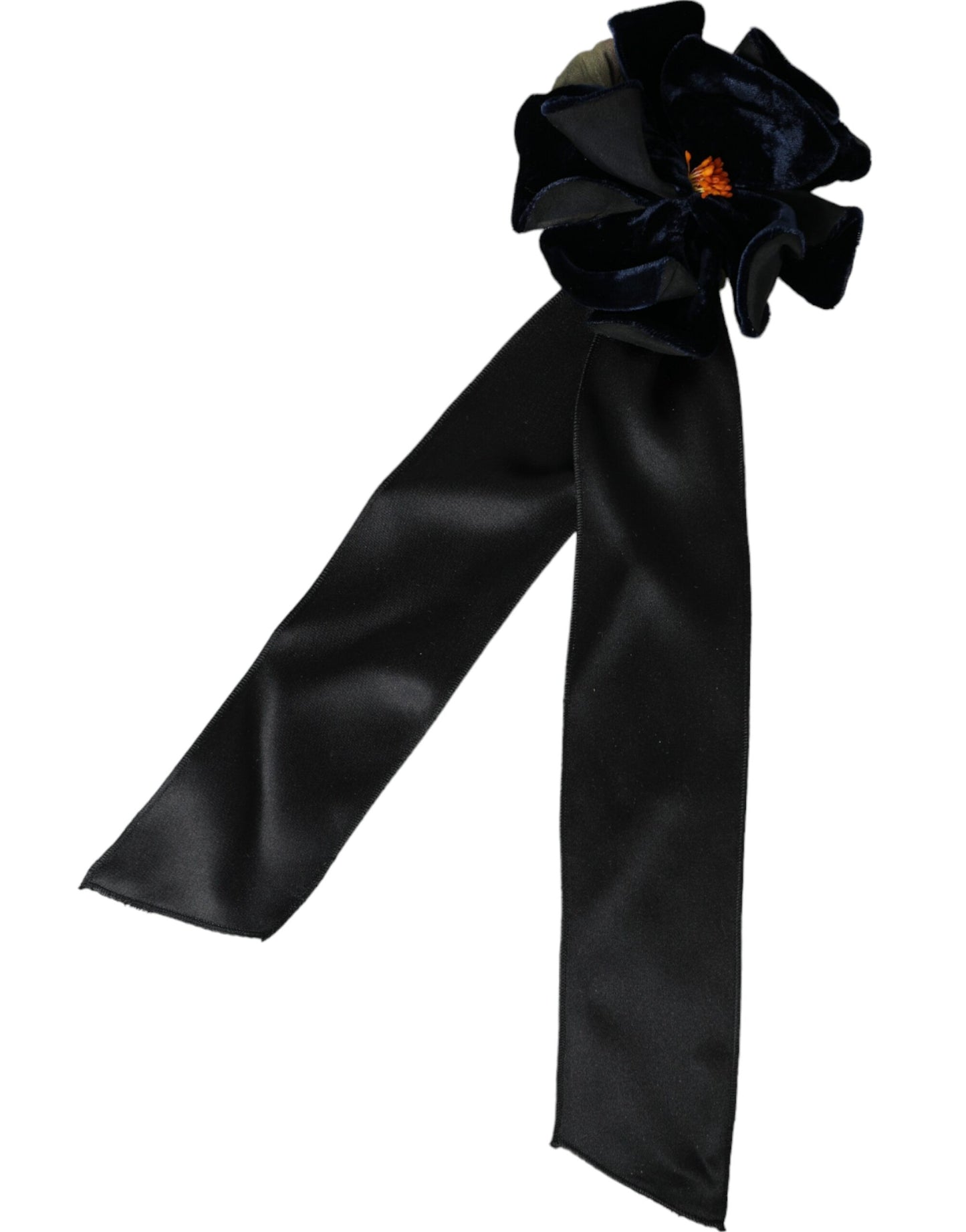 Dolce &amp; Gabbana Haarnadel mit Blumenmuster, schwarze Seide, goldenes Messing