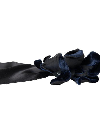 Dolce &amp; Gabbana Haarnadel mit Blumenmuster, schwarze Seide, goldenes Messing