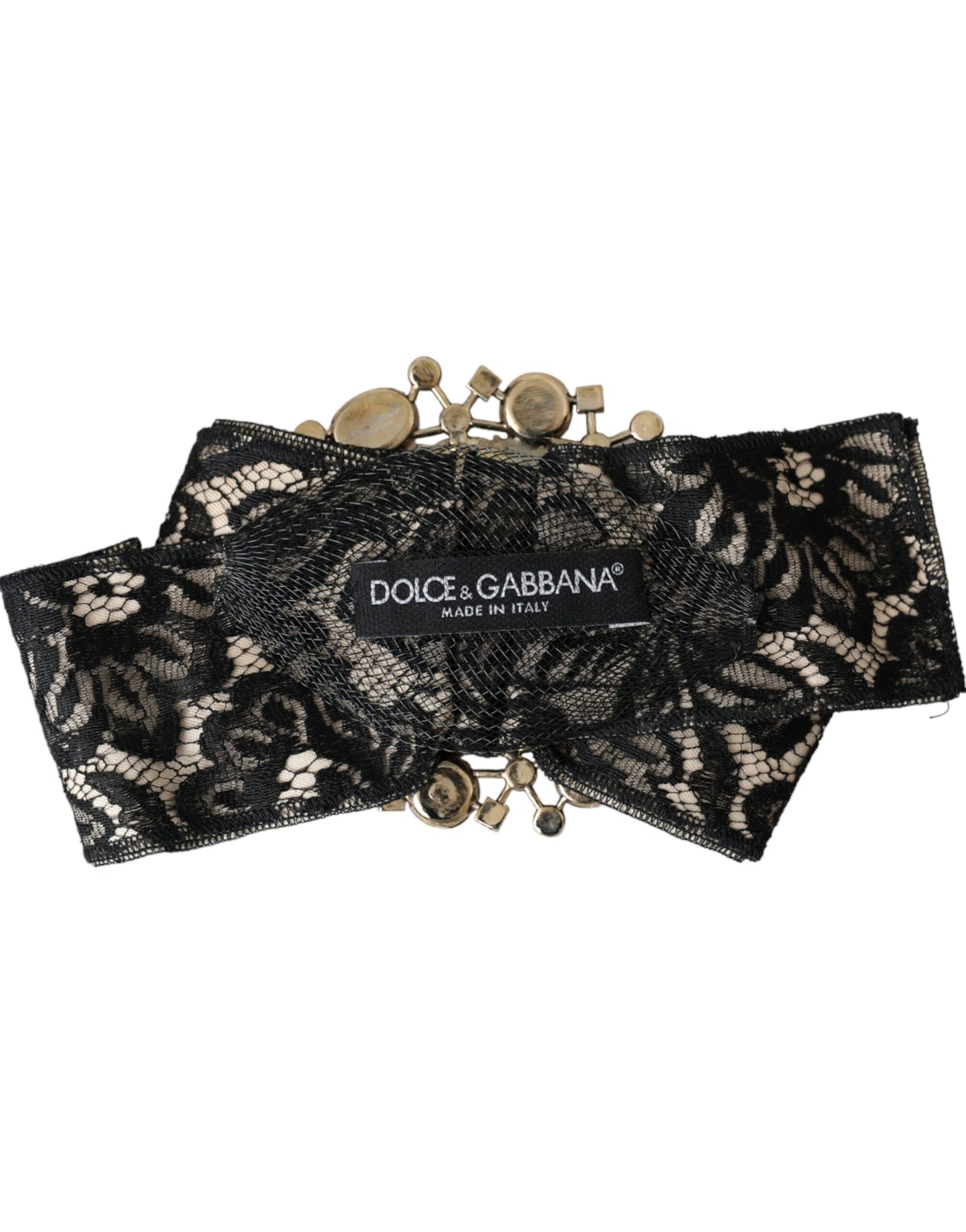 Dolce &amp; Gabbana Schwarze Haarnadel mit handgefertigter Brosche und Kristallen