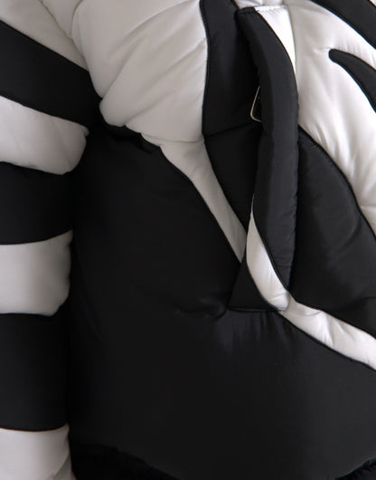 Dolce &amp; Gabbana – Pufferjacke mit Kapuze und schwarzen und weißen Streifen