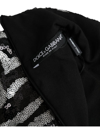 Dolce &amp; Gabbana Schwarz-silberner Polyesterpullover mit Pailletten
