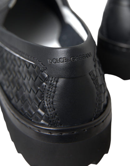 Dolce &amp; Gabbana Herren Loafer aus gewebtem Büffelleder in Schwarz