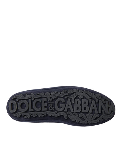 Dolce &amp; Gabbana – Loafer-Schuhe aus blauem Wildleder mit Kristallkrone