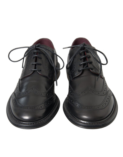 Dolce &amp; Gabbana – Oxford-Schuhe aus schwarzem Leder mit Flügelkappe für formelle Herren