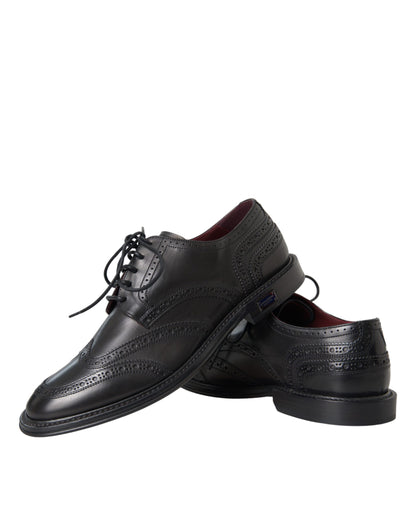 Dolce &amp; Gabbana – Oxford-Schuhe aus schwarzem Leder mit Flügelkappe für formelle Herren