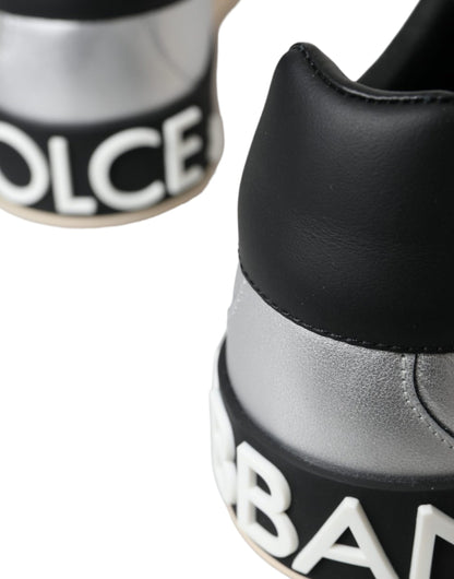 حذاء رياضي رجالي من جلد العجل من دولتشي آند غابانا، لون فضي، بورتوفينو