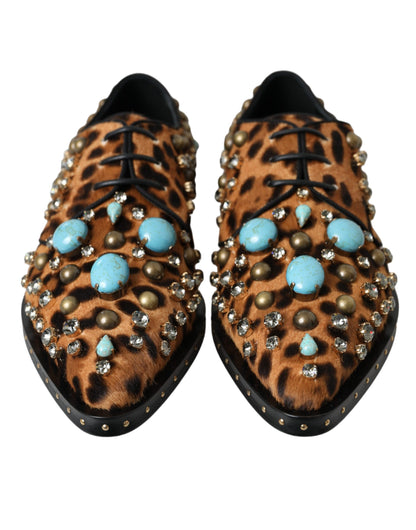 Dolce &amp; Gabbana Braunes Leopardenhaar Kristallkleid Broque Schuhe