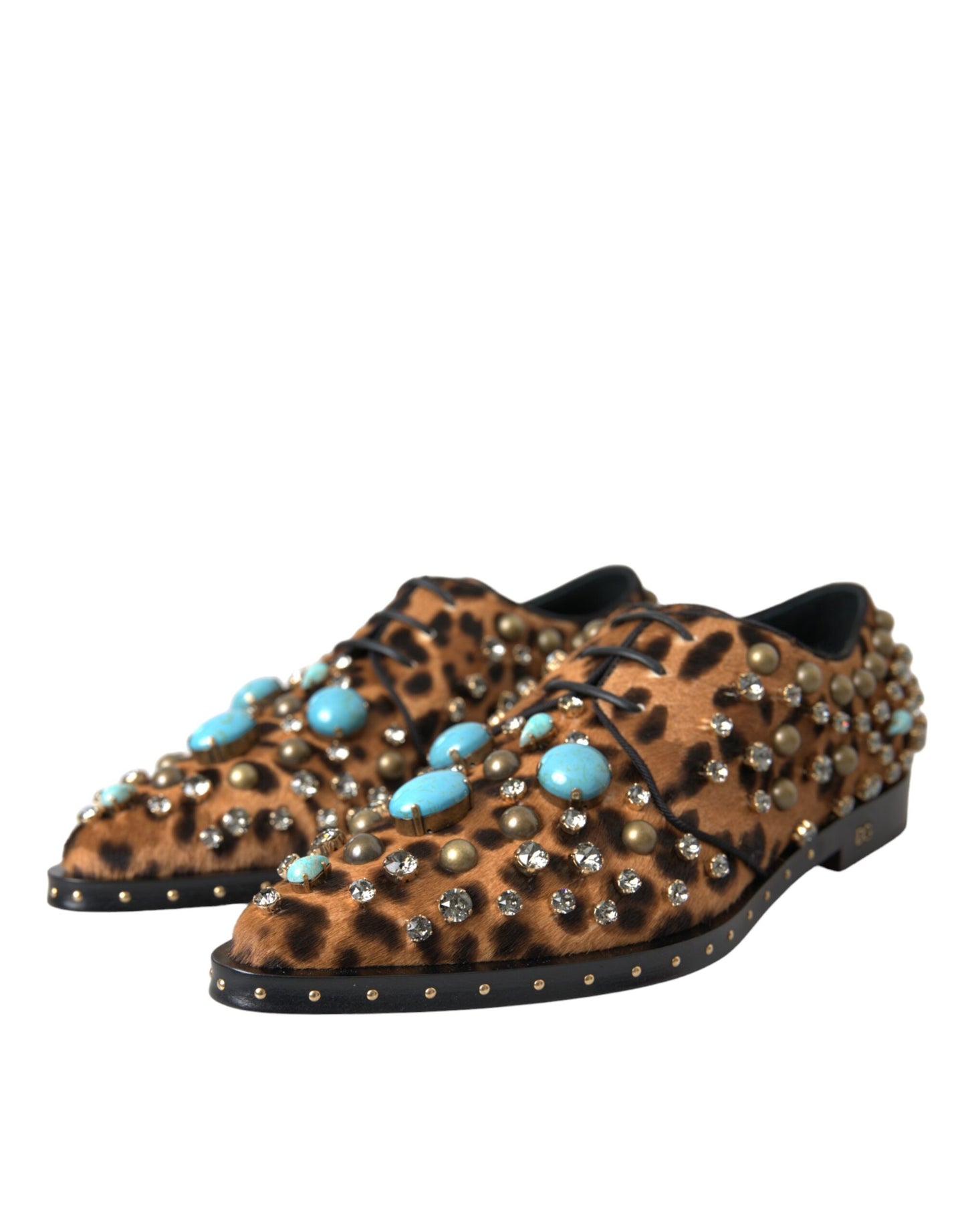 Dolce &amp; Gabbana Braunes Leopardenhaar Kristallkleid Broque Schuhe