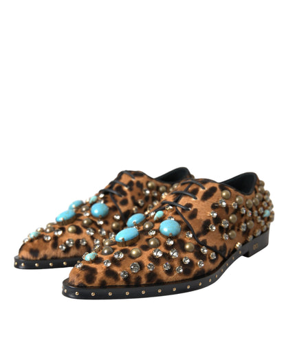 Dolce &amp; Gabbana Braunes Leopardenhaar Kristallkleid Broque Schuhe