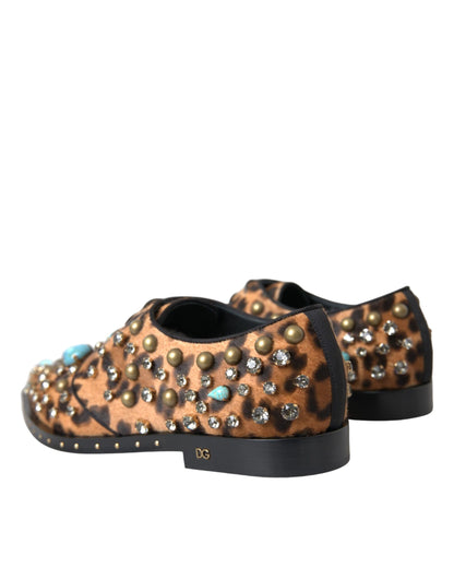 Dolce &amp; Gabbana Braunes Leopardenhaar Kristallkleid Broque Schuhe