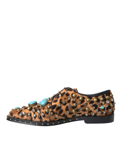 Dolce &amp; Gabbana Braunes Leopardenhaar Kristallkleid Broque Schuhe