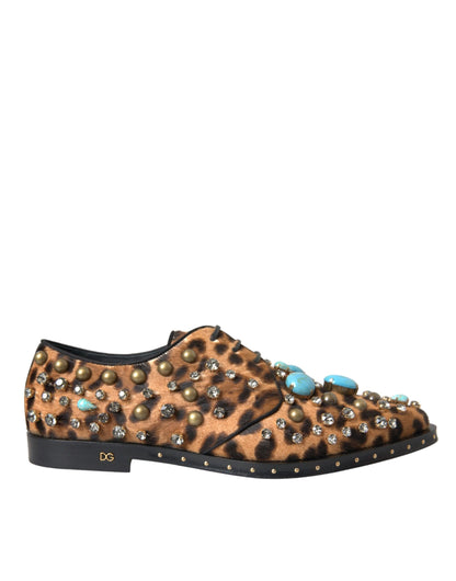 Dolce &amp; Gabbana Braunes Leopardenhaar Kristallkleid Broque Schuhe