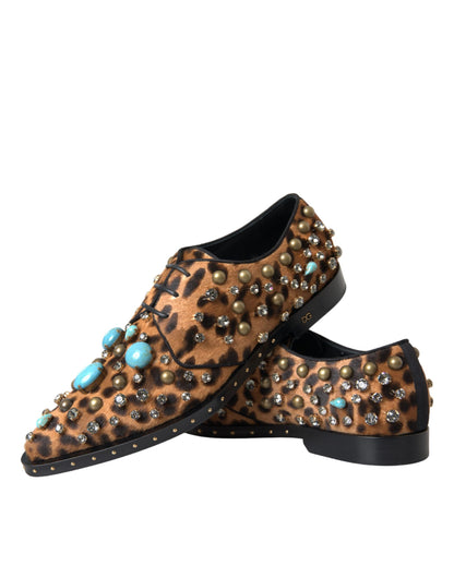 Dolce &amp; Gabbana Braunes Leopardenhaar Kristallkleid Broque Schuhe