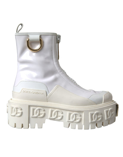 Dolce &amp; Gabbana Stiefeletten aus weißem Leder und Gummi mit Logo