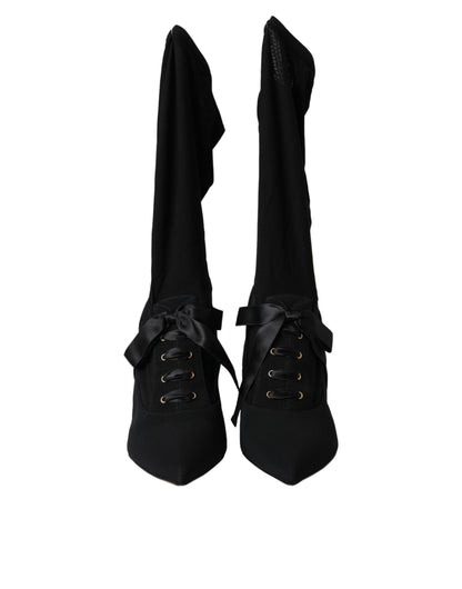 Dolce &amp; Gabbana Schwarze Stiletto-Absätze, wadenlange Stiefel