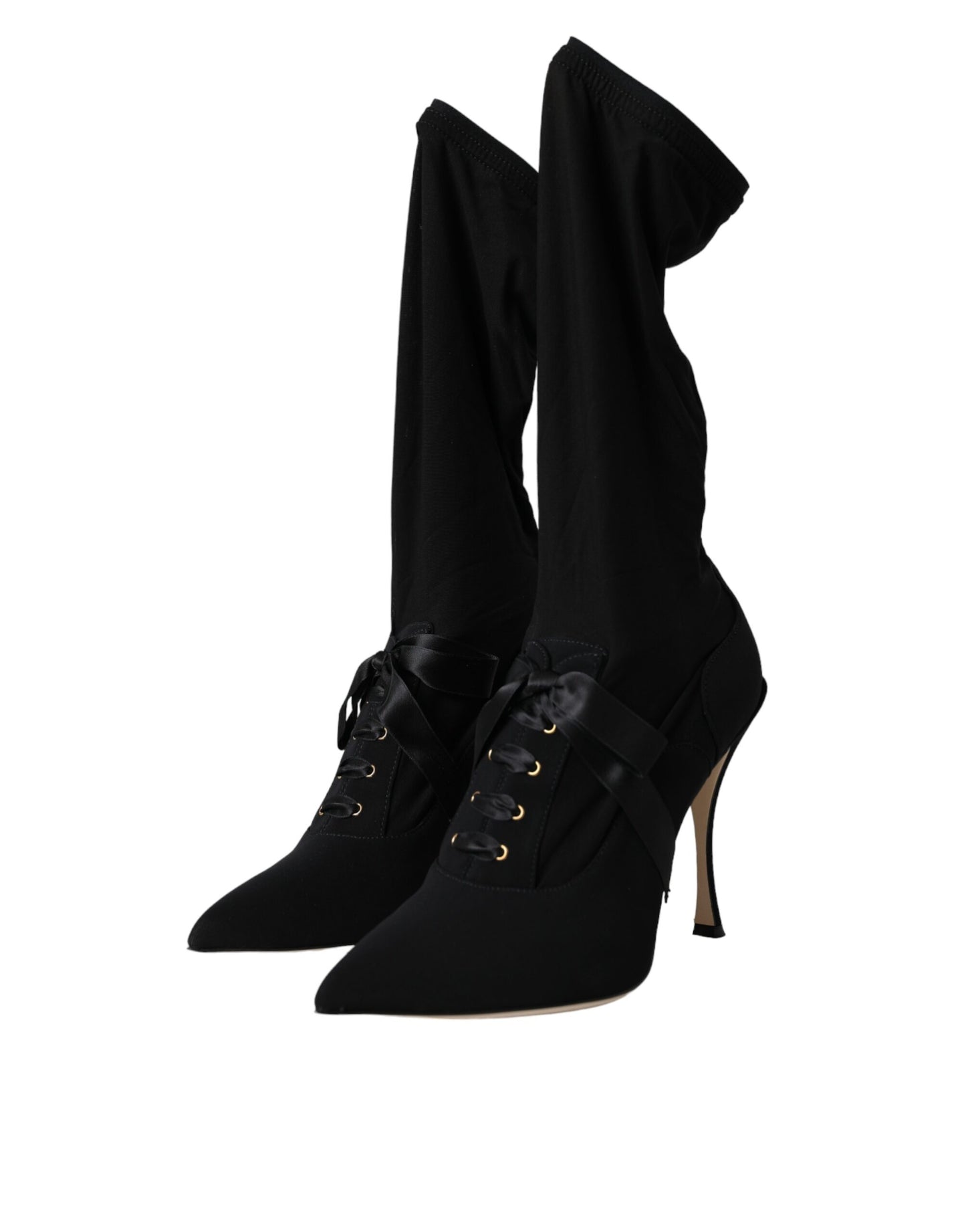 Dolce &amp; Gabbana Schwarze Stiletto-Absätze, wadenlange Stiefel