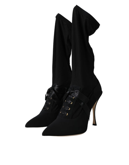 Dolce &amp; Gabbana Schwarze Stiletto-Absätze, wadenlange Stiefel
