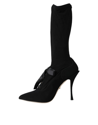 Dolce &amp; Gabbana Schwarze Stiletto-Absätze, wadenlange Stiefel
