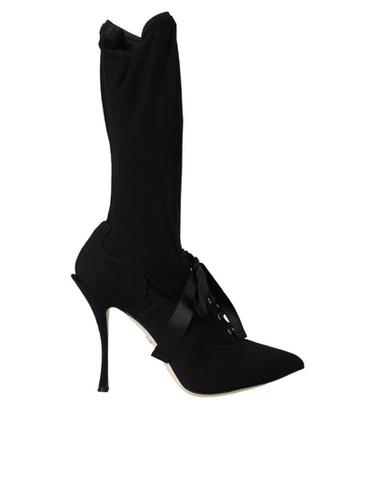 Dolce &amp; Gabbana Schwarze Stiletto-Absätze, wadenlange Stiefel