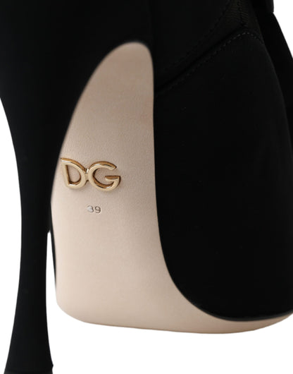 Dolce &amp; Gabbana Schwarze Stiletto-Absätze, wadenlange Stiefel