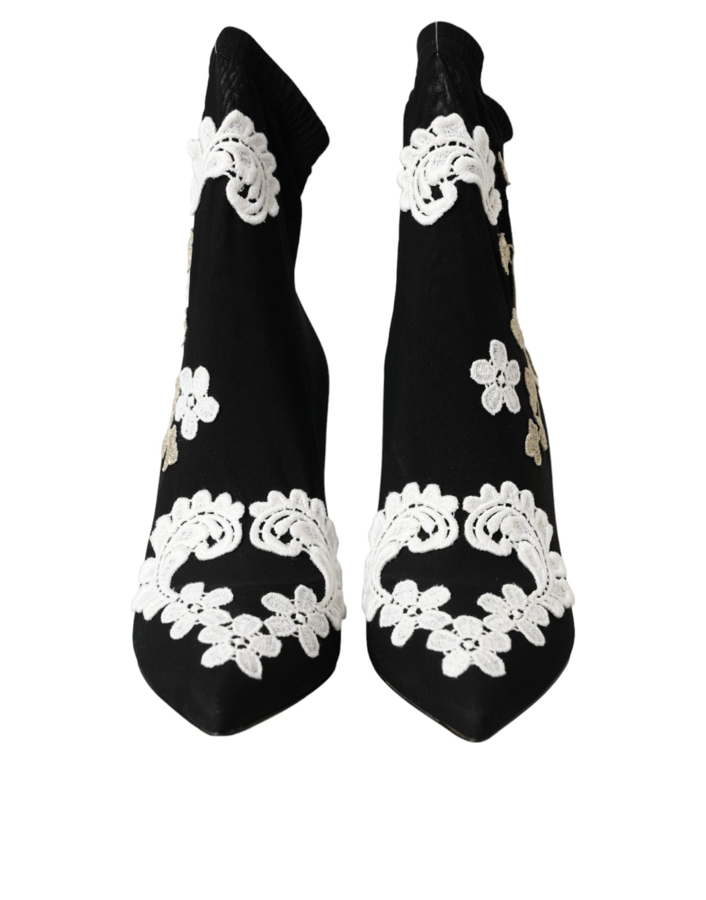 Dolce &amp; Gabbana – Slipper-Stiefel mit Stickerei in Schwarz und Weiß