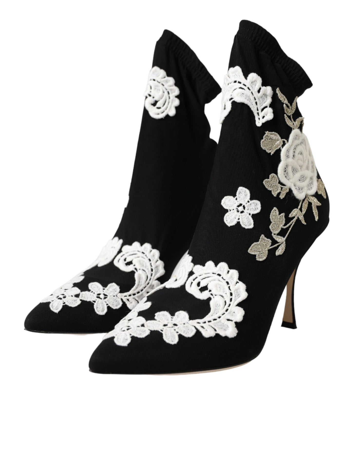Dolce &amp; Gabbana – Slipper-Stiefel mit Stickerei in Schwarz und Weiß