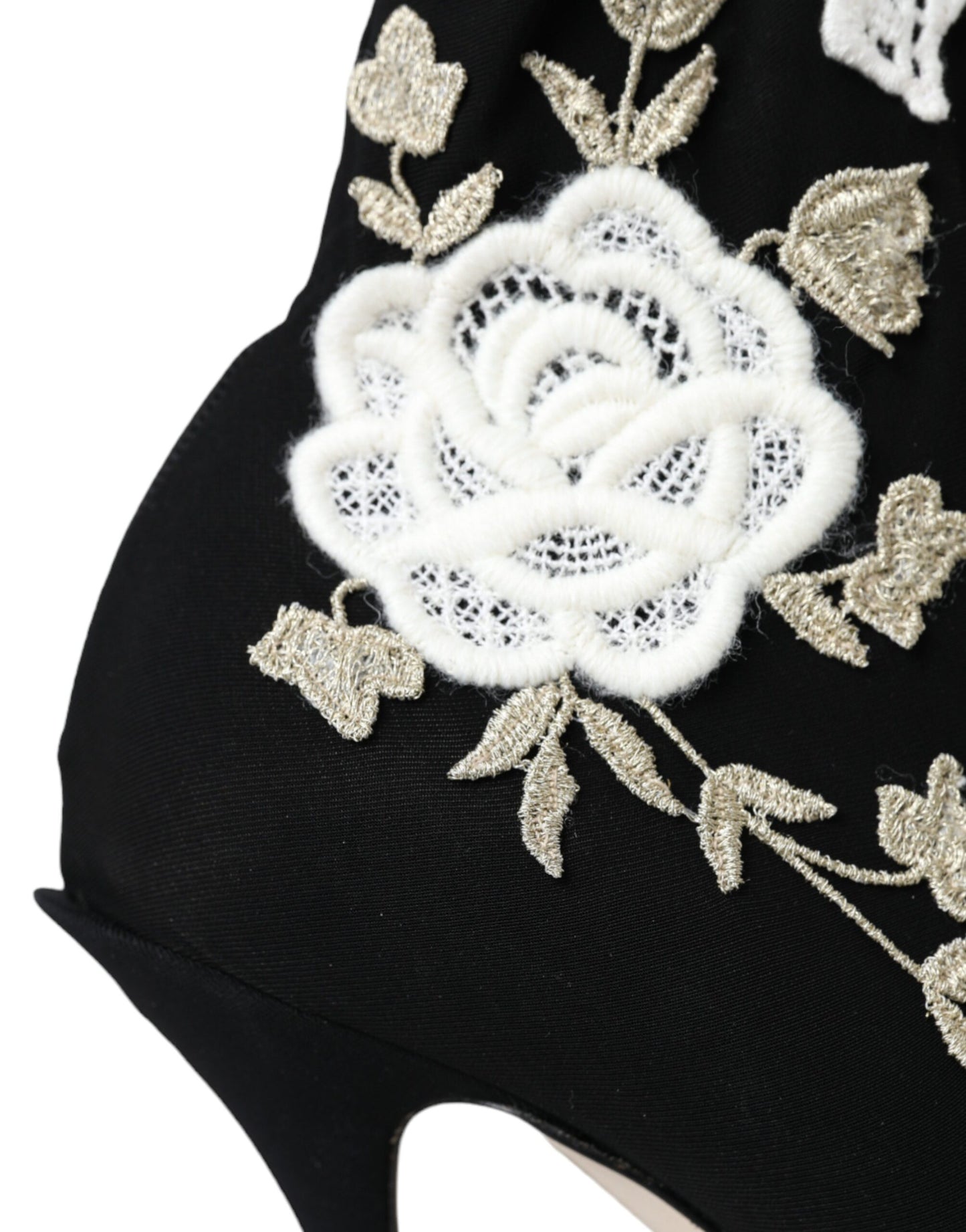 Dolce &amp; Gabbana – Slipper-Stiefel mit Stickerei in Schwarz und Weiß