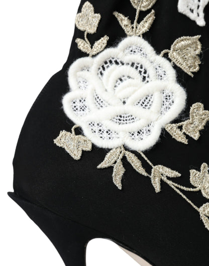 Dolce &amp; Gabbana – Slipper-Stiefel mit Stickerei in Schwarz und Weiß