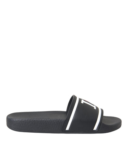 Dolce &amp; Gabbana Schwarze Leder I Love D&amp;G Sandalen Slides Schuhe