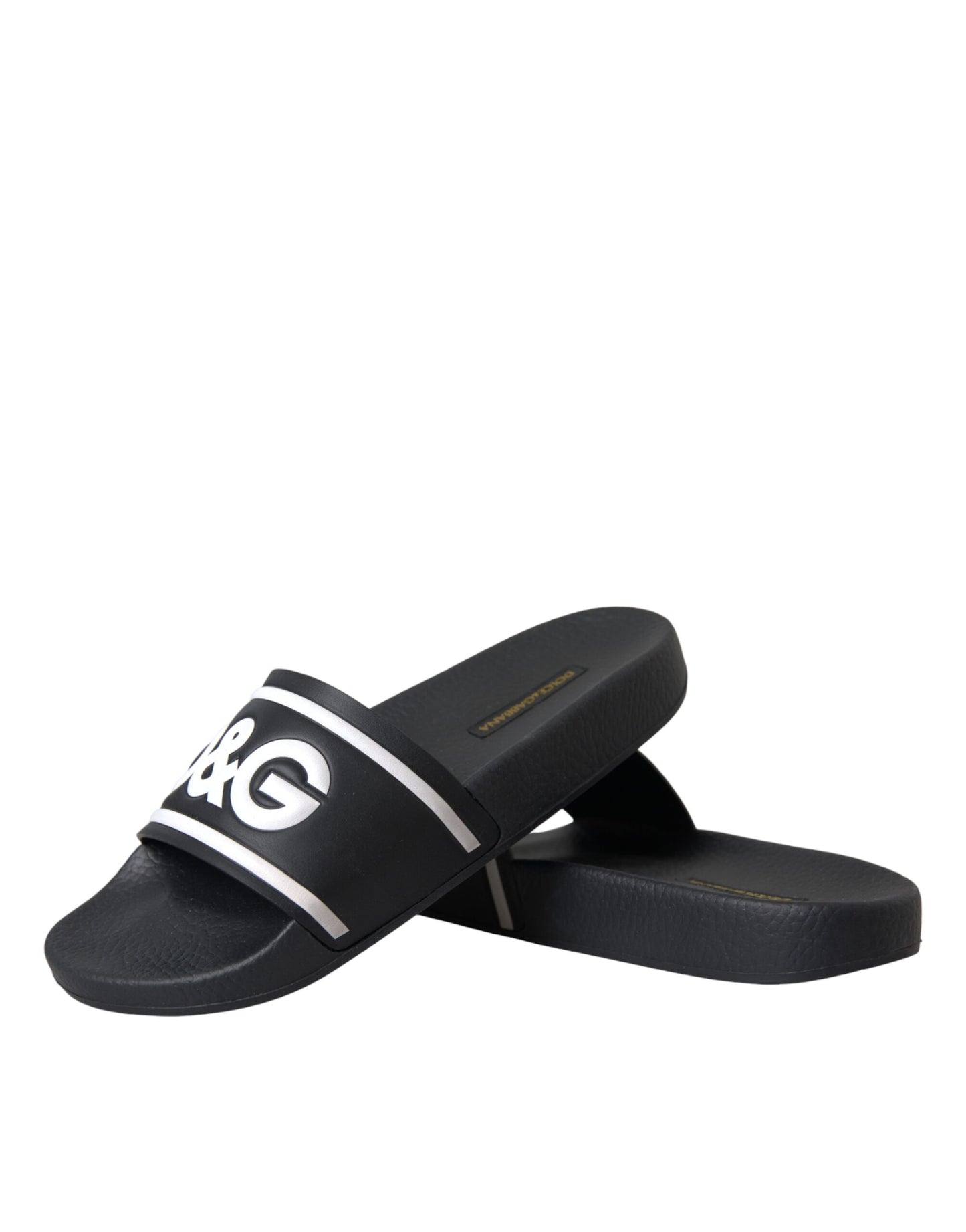 Dolce &amp; Gabbana Schwarze Leder I Love D&amp;G Sandalen Slides Schuhe