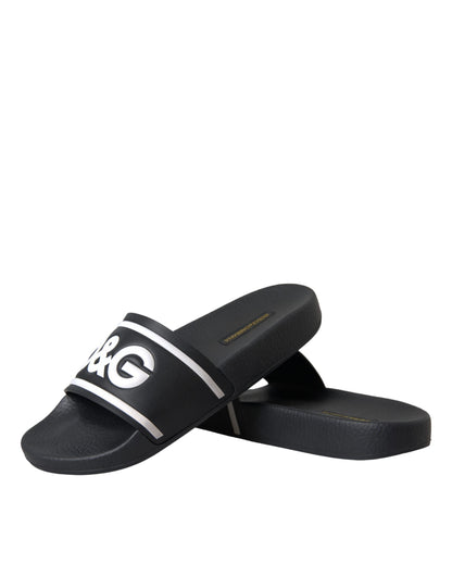 Dolce &amp; Gabbana Schwarze Leder I Love D&amp;G Sandalen Slides Schuhe