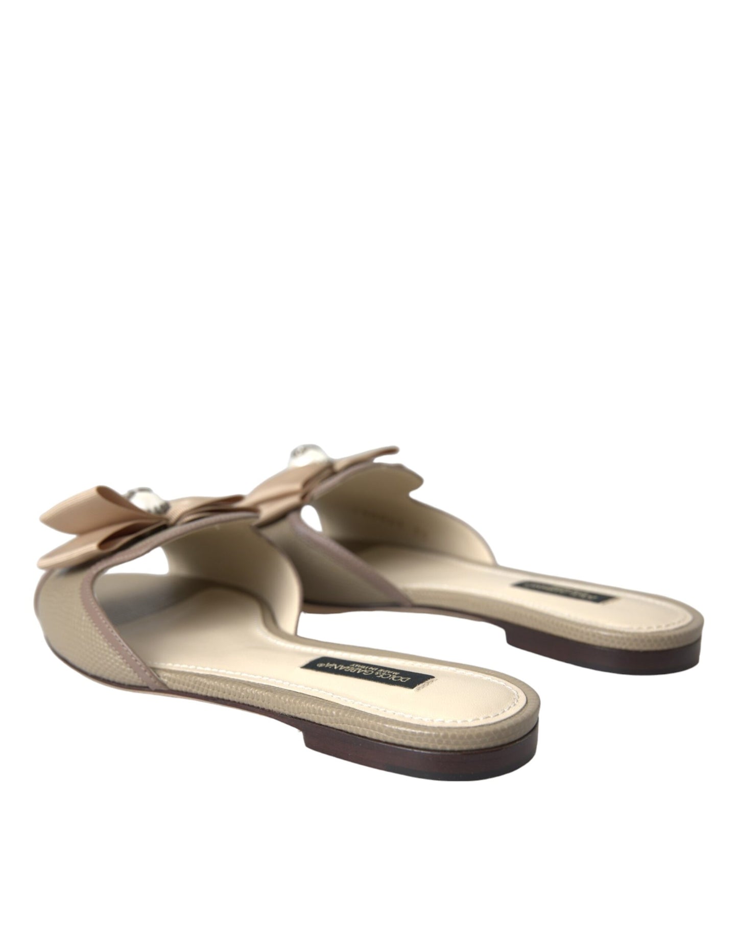 Dolce &amp; Gabbana Beige Logo Pearl Flats Sandalen Slides Schuhe