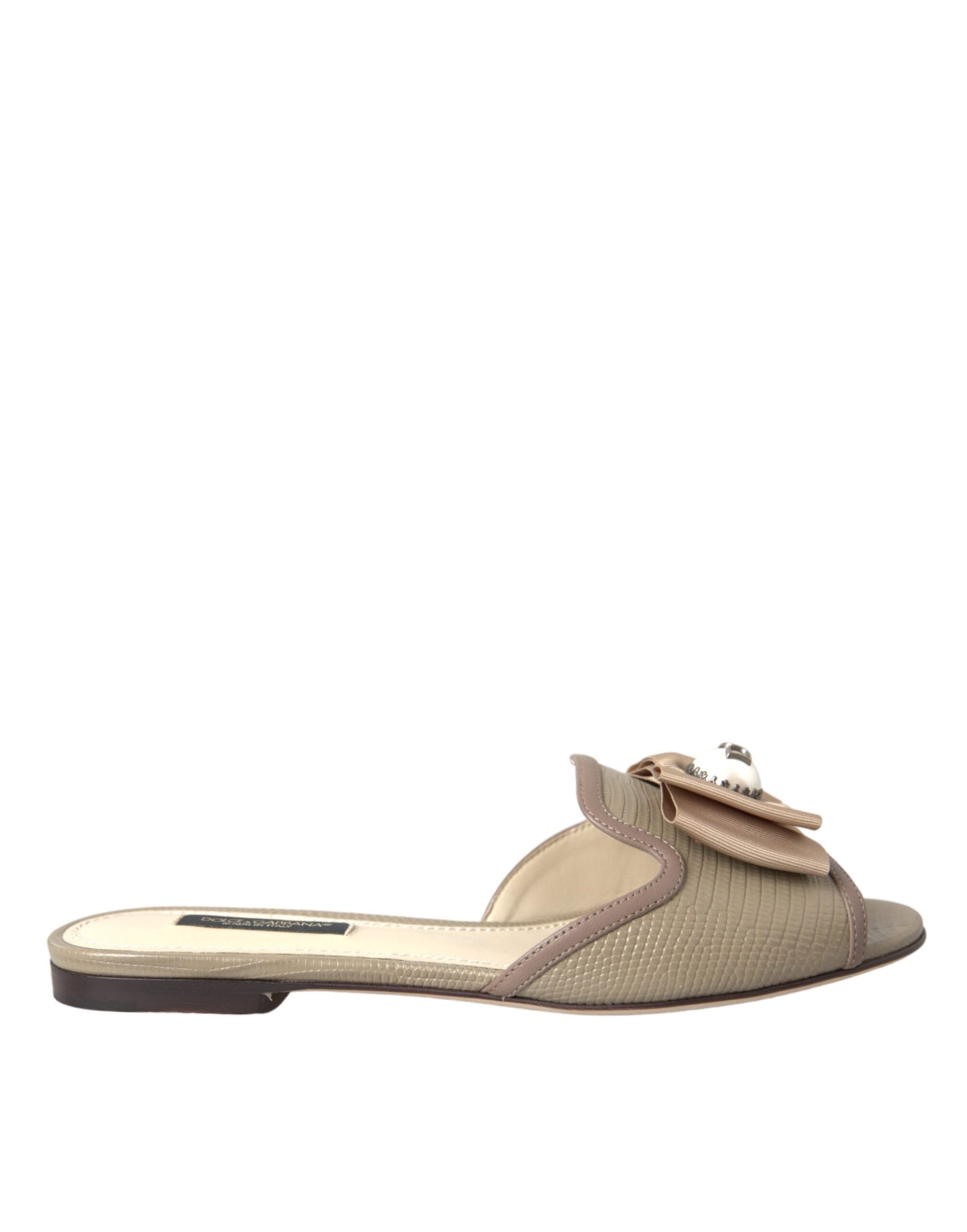 Dolce &amp; Gabbana Beige Logo Pearl Flats Sandalen Slides Schuhe