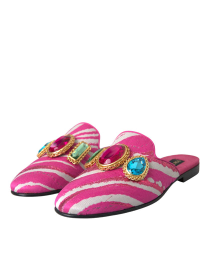 Dolce &amp; Gabbana – Flache Pantoletten mit Jacquard-Kristallen in Rosa