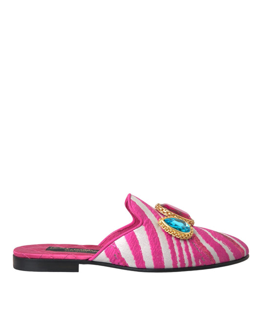 Dolce &amp; Gabbana – Flache Pantoletten mit Jacquard-Kristallen in Rosa