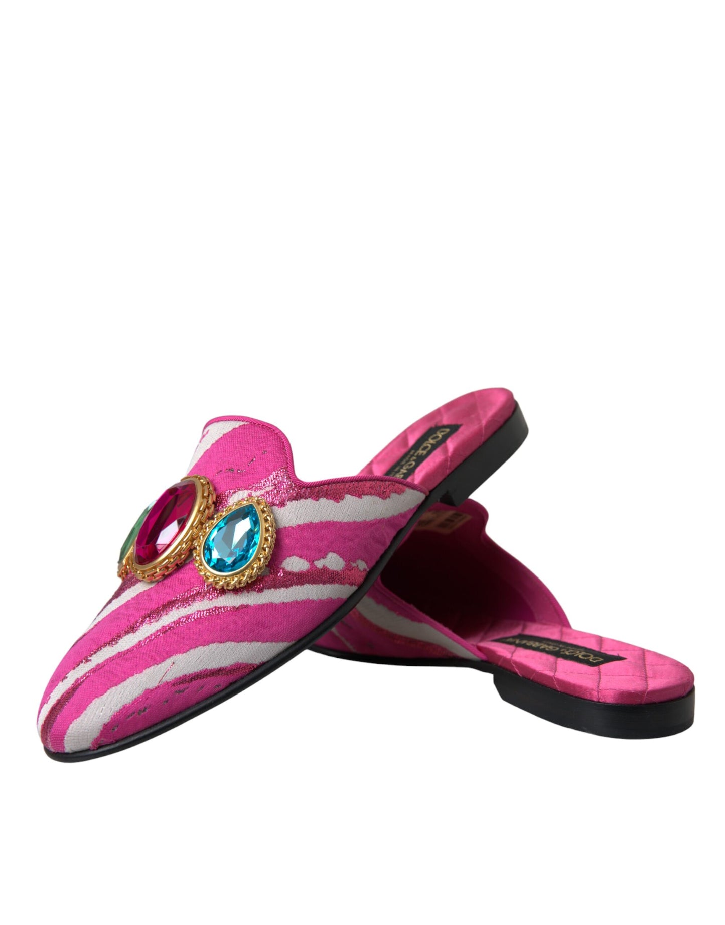 Dolce &amp; Gabbana – Flache Pantoletten mit Jacquard-Kristallen in Rosa