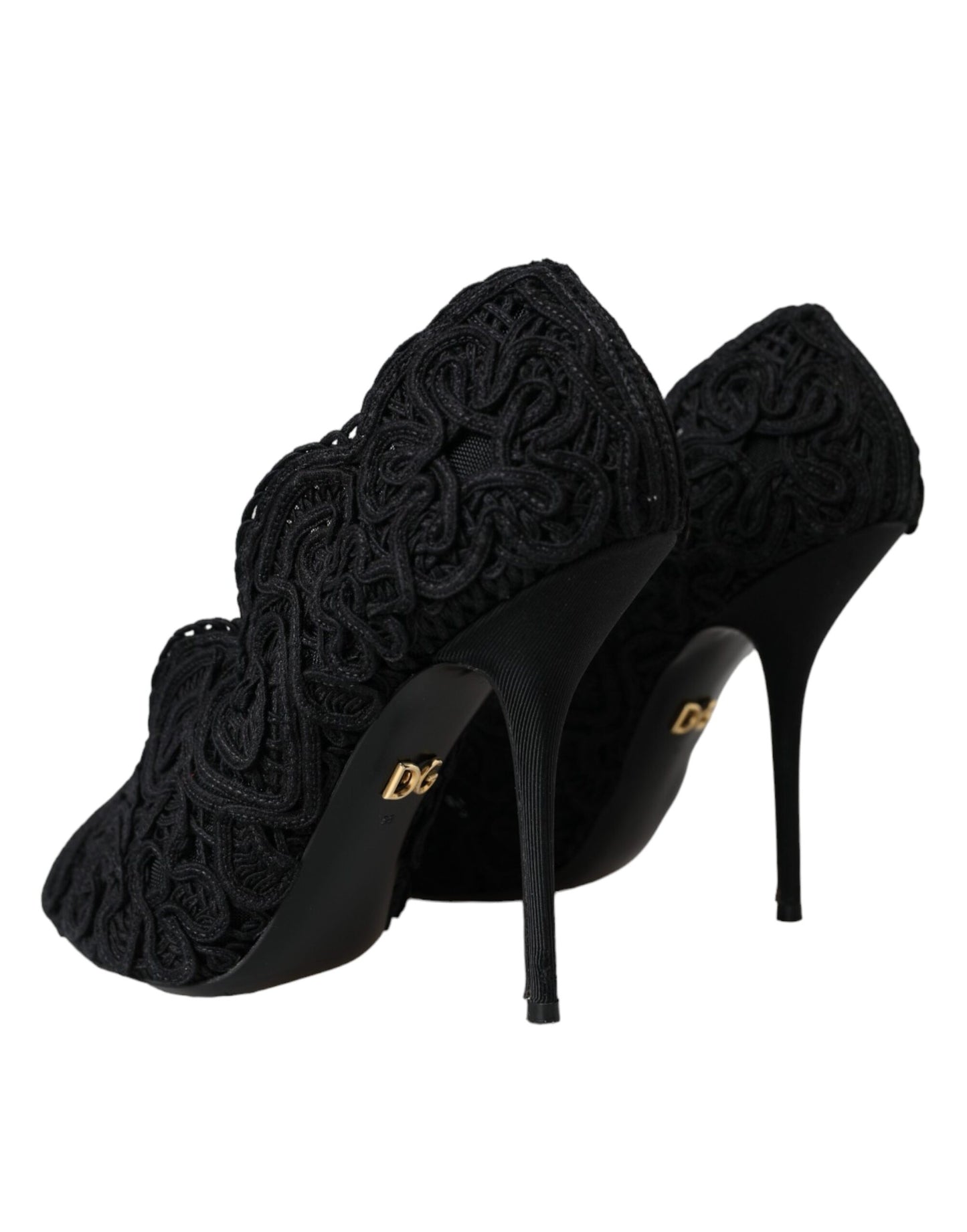 Schwarze Cordonetto Ricamo Pump-Schuhe mit offener Zehenpartie von Dolce &amp; Gabbana