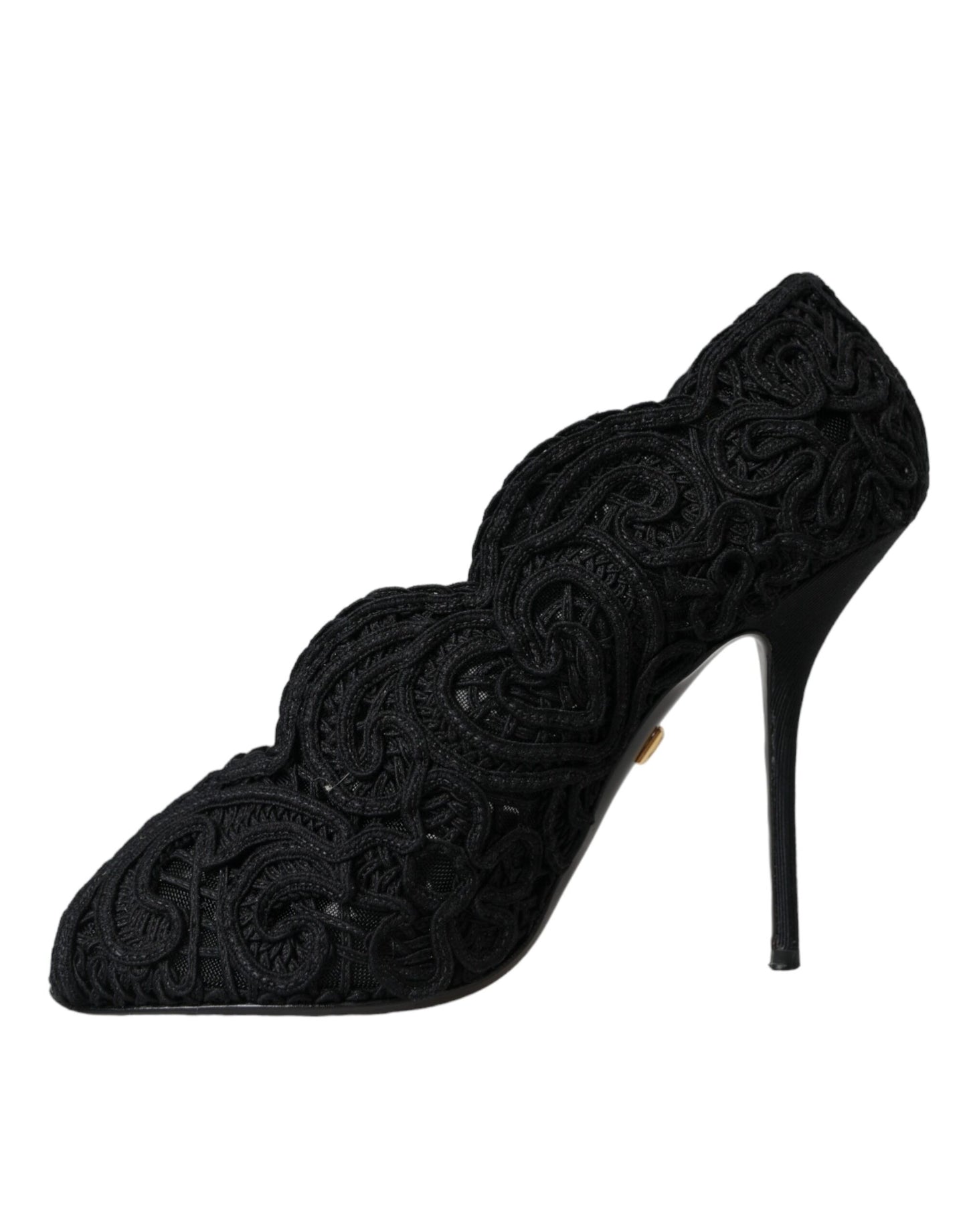 Schwarze Cordonetto Ricamo Pump-Schuhe mit offener Zehenpartie von Dolce &amp; Gabbana
